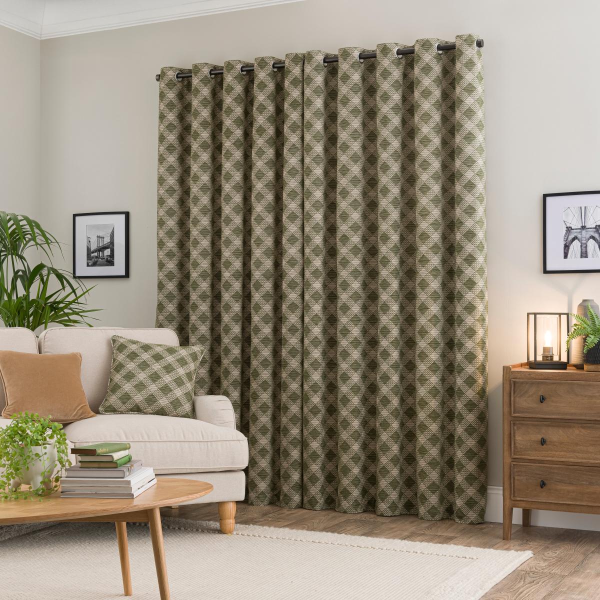 Brody Check Thermal Eyelet Curtains Olive – image 4