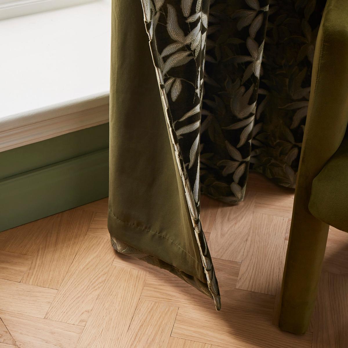 Asami Cut Velvet Eyelet Curtains Olive – image 5