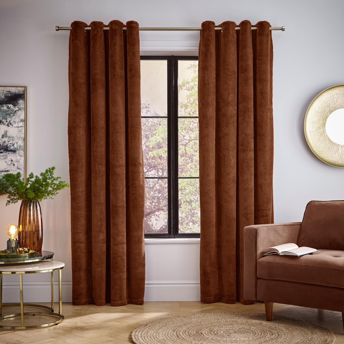 Lenon Thermal Eyelet Curtains Orange Umber – image 2