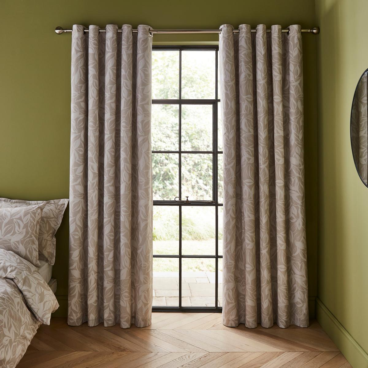Sketched Leaves Cotton Blackout Eyelet Curtains – image 2