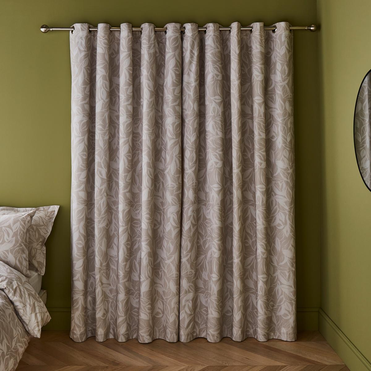 Sketched Leaves Cotton Blackout Eyelet Curtains – image 3
