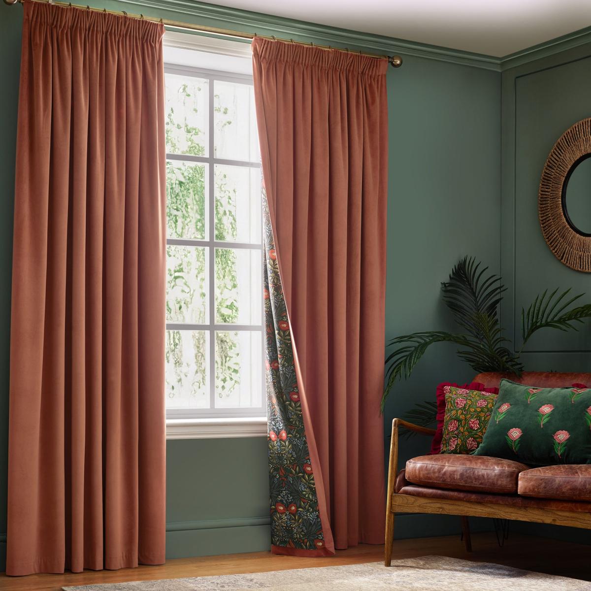 Eltham Floral Lining Pencil Pleat Curtains Terracotta – image 2