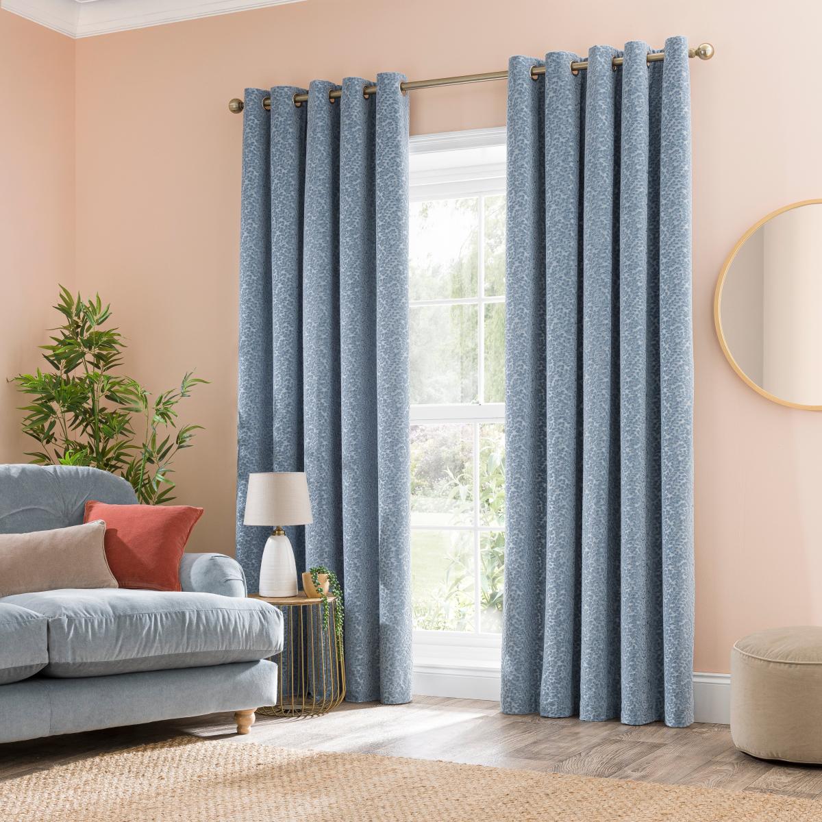 Odetta Cut Velvet Thermal Eyelet Curtains Ashley Blue – image 2