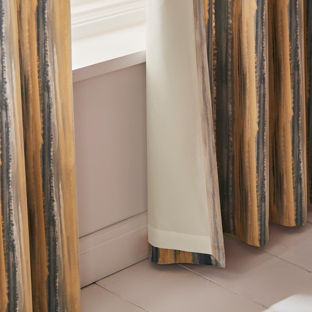 Watercolour Stripe Eyelet Curtains Ochre – image 5