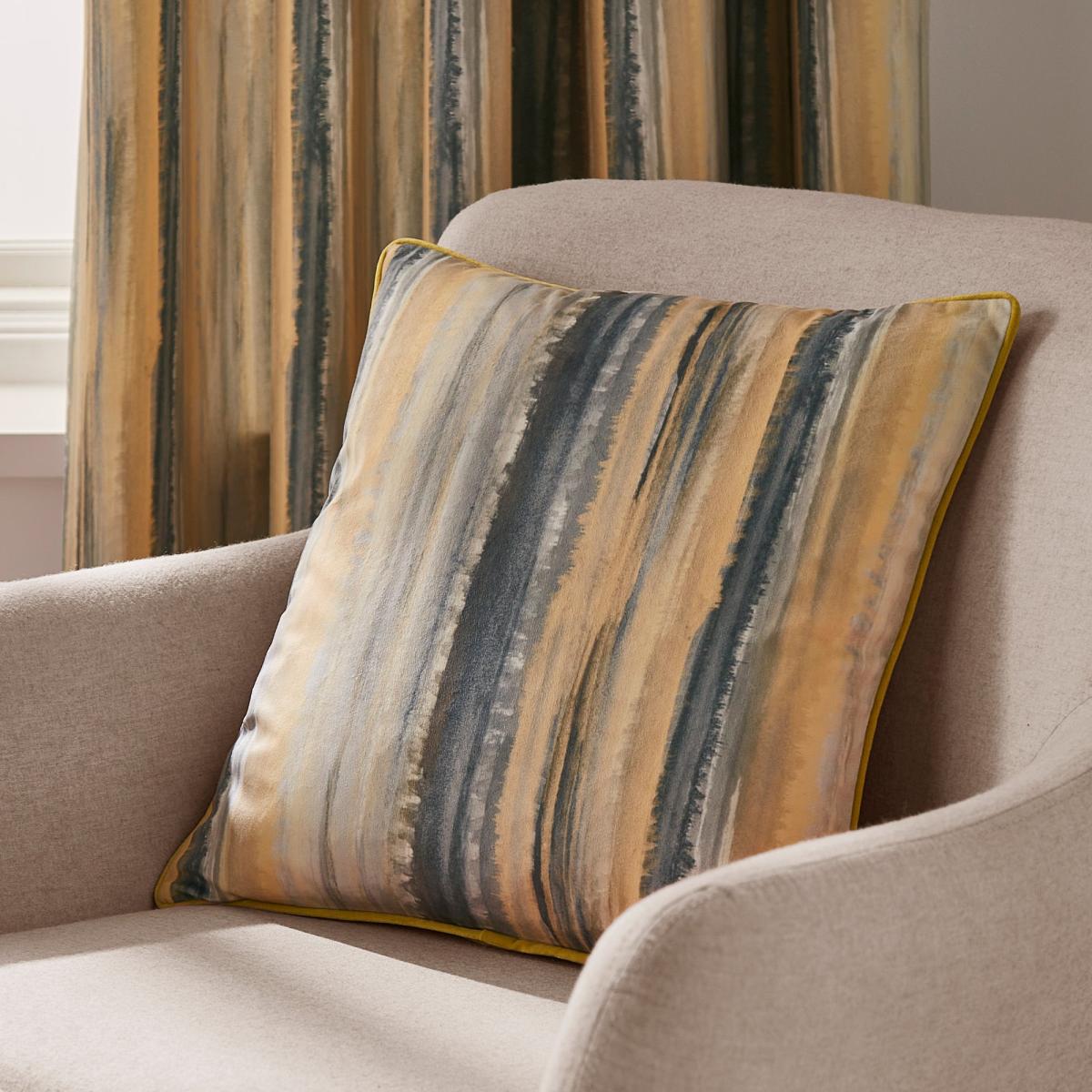 Watercolour Stripe Eyelet Curtains Ochre – image 6