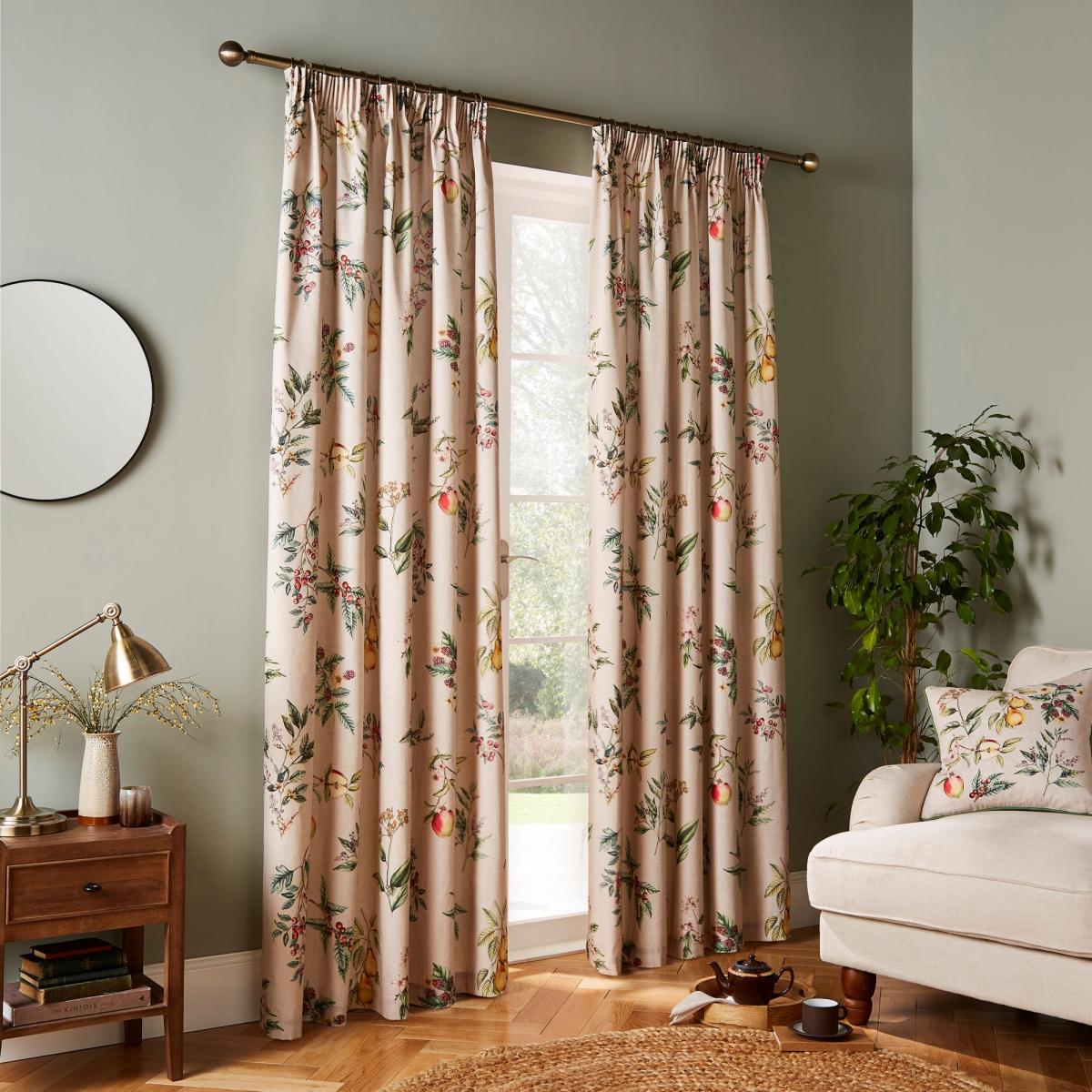 Botanical Orchard Pencil Pleat Curtains Natural – image 2