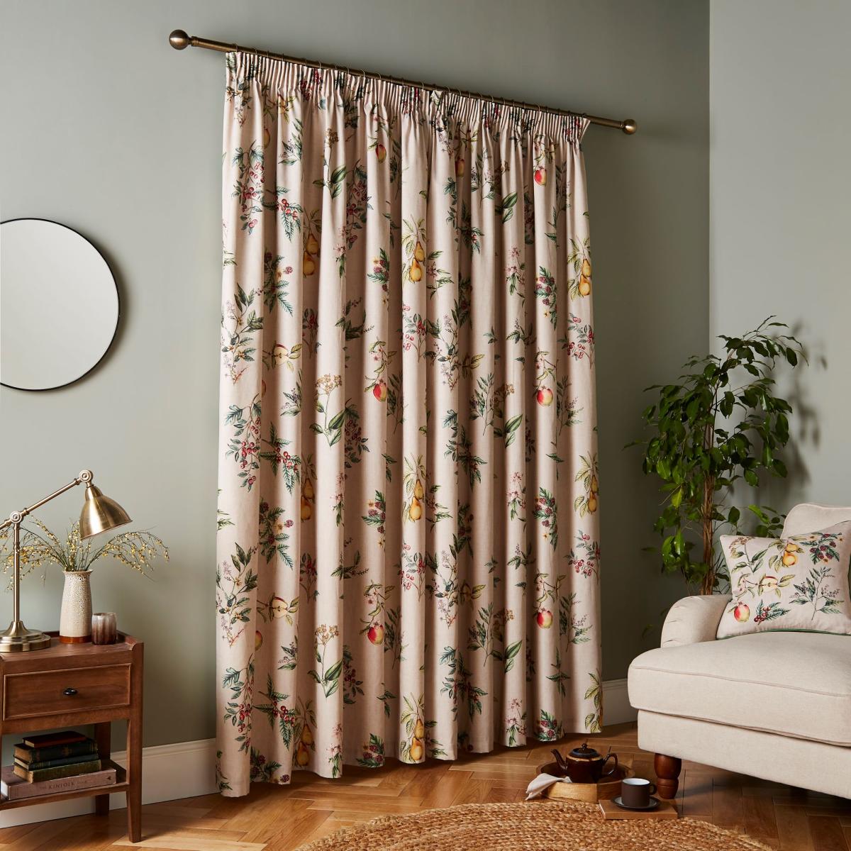 Botanical Orchard Pencil Pleat Curtains Natural – image 4