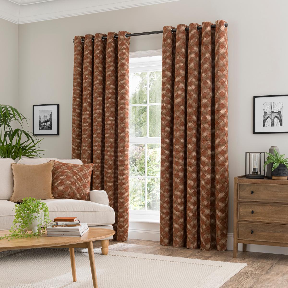 Brody Check Thermal Eyelet Curtains Butterscotch (Orange) – image 2