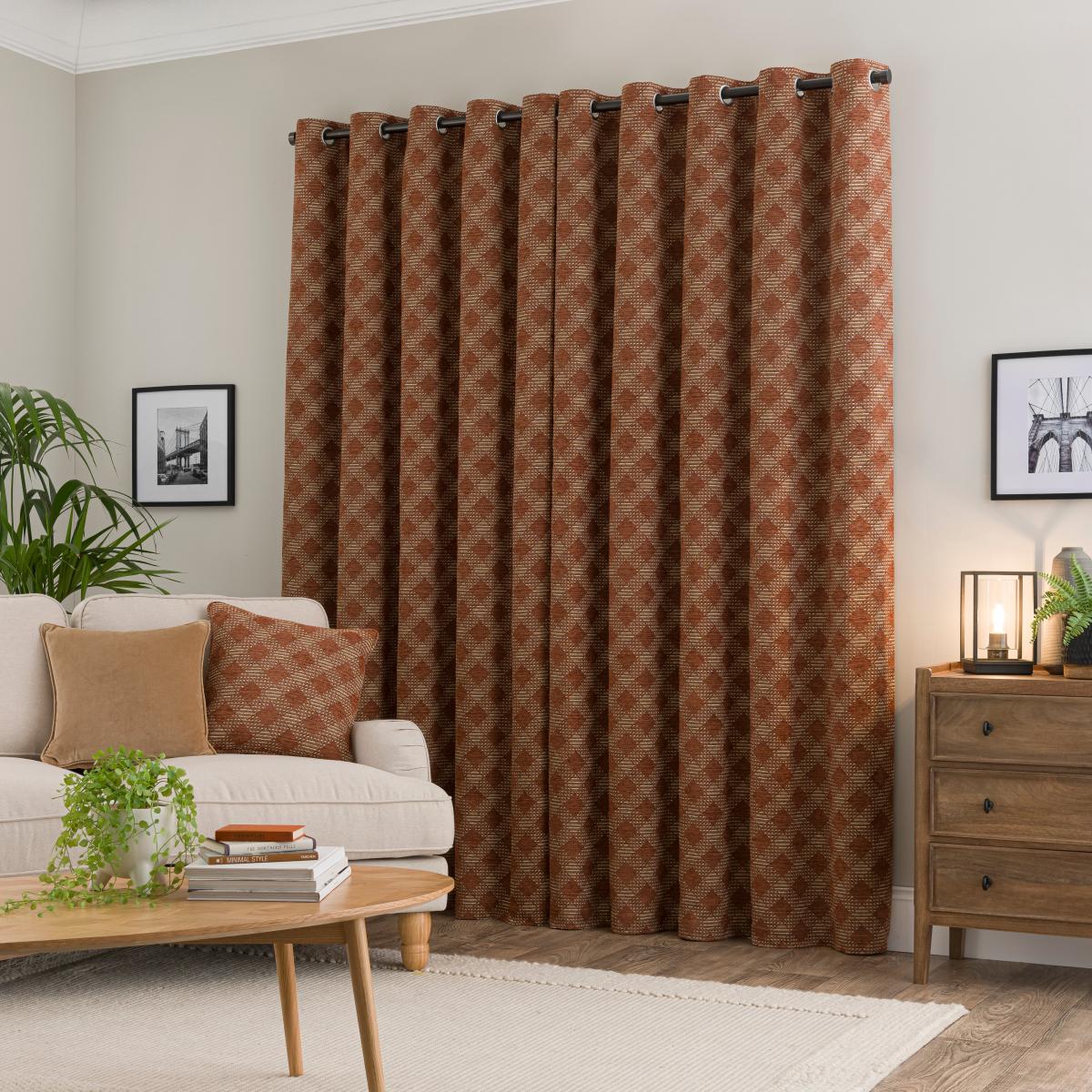 Brody Check Thermal Eyelet Curtains Butterscotch (Orange) – image 4