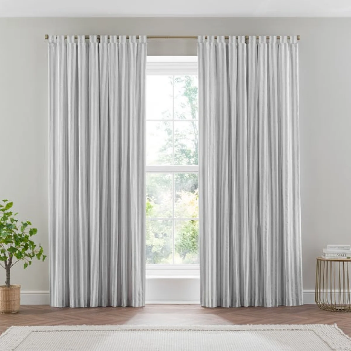 Durham Textured Stripe 100% Cotton Tab Top Curtains – image 2