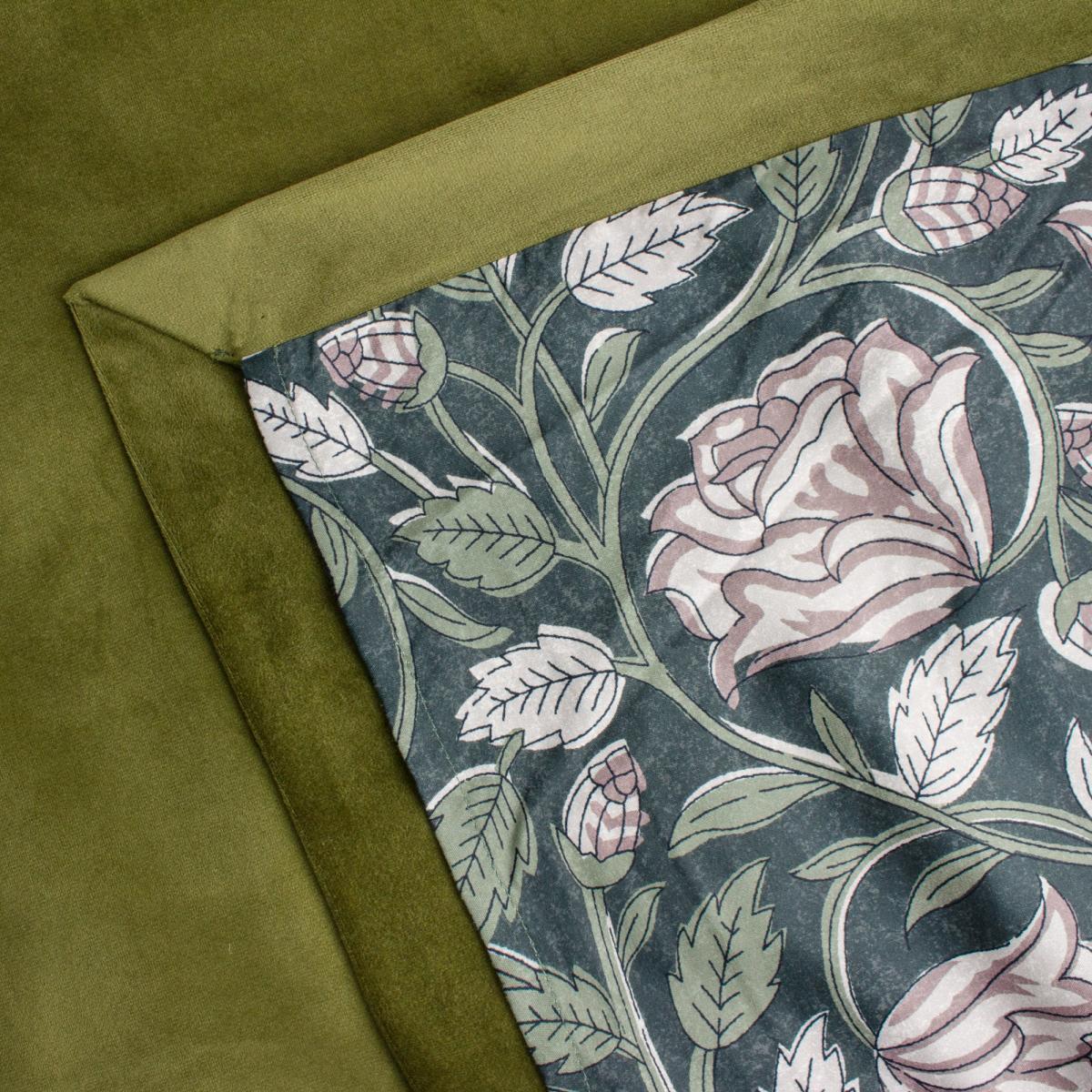Thornton Floral Lining Pencil Pleat Curtains Olive – image 4