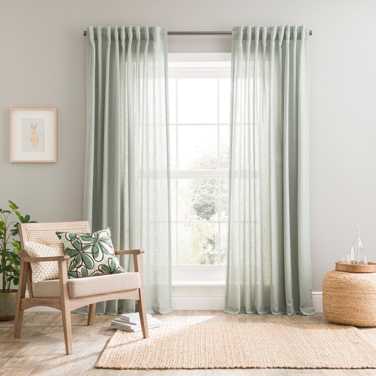 Touch of Linen Sage Unlined Tab Top Curtains Sage (Green) – image 2