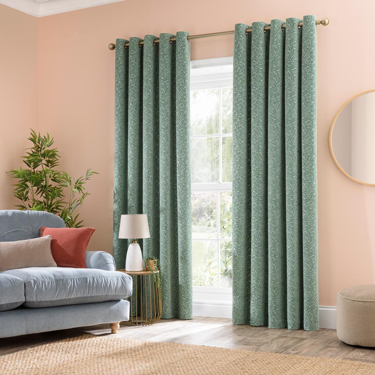 Odetta Cut Velvet Thermal Eyelet Curtains Yew – image 2