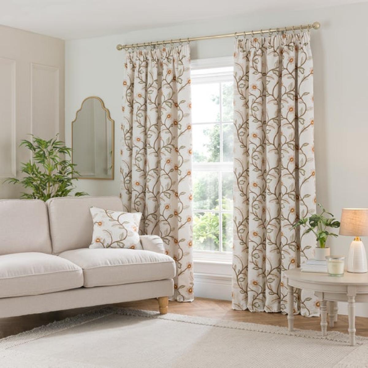 Brookland Couched Floral Pencil Pleat Curtains – image 2