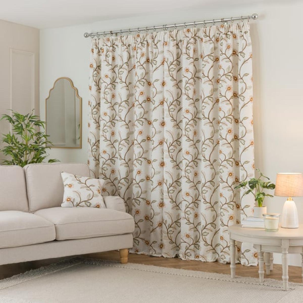 Brookland Couched Floral Pencil Pleat Curtains – image 4