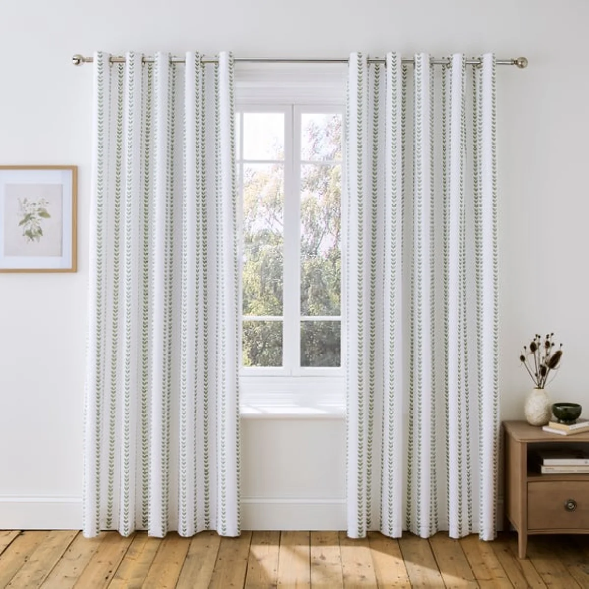 Trailing Leaf Stripe 100% Cotton Blackout Eyelet Curtains – image 2