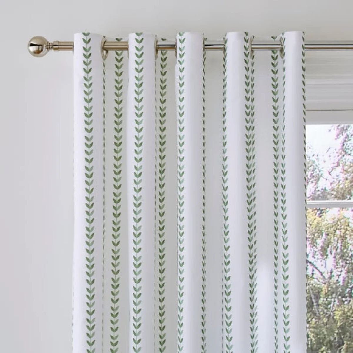 Trailing Leaf Stripe 100% Cotton Blackout Eyelet Curtains – image 1
