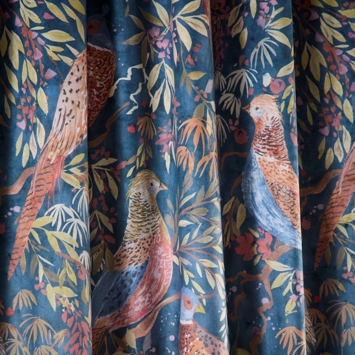 Woodland Pheasant Pencil Pleat Curtains Navy (Blue) – image 3