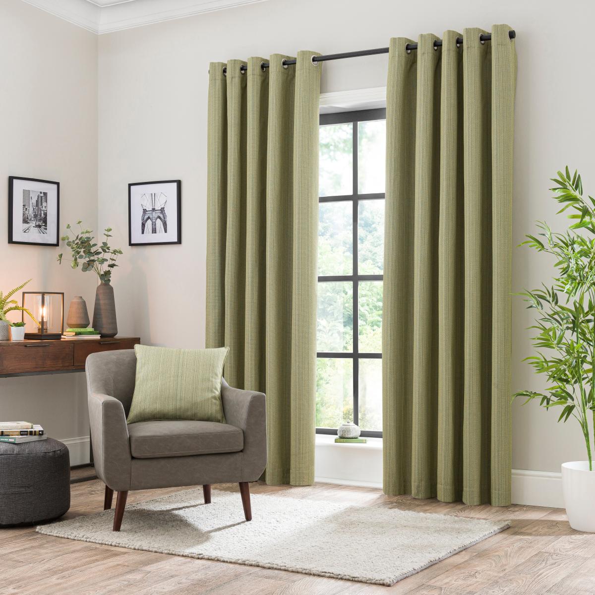 Neptune Textured Olive Blackout Eyelet Curtains Olive – image 2