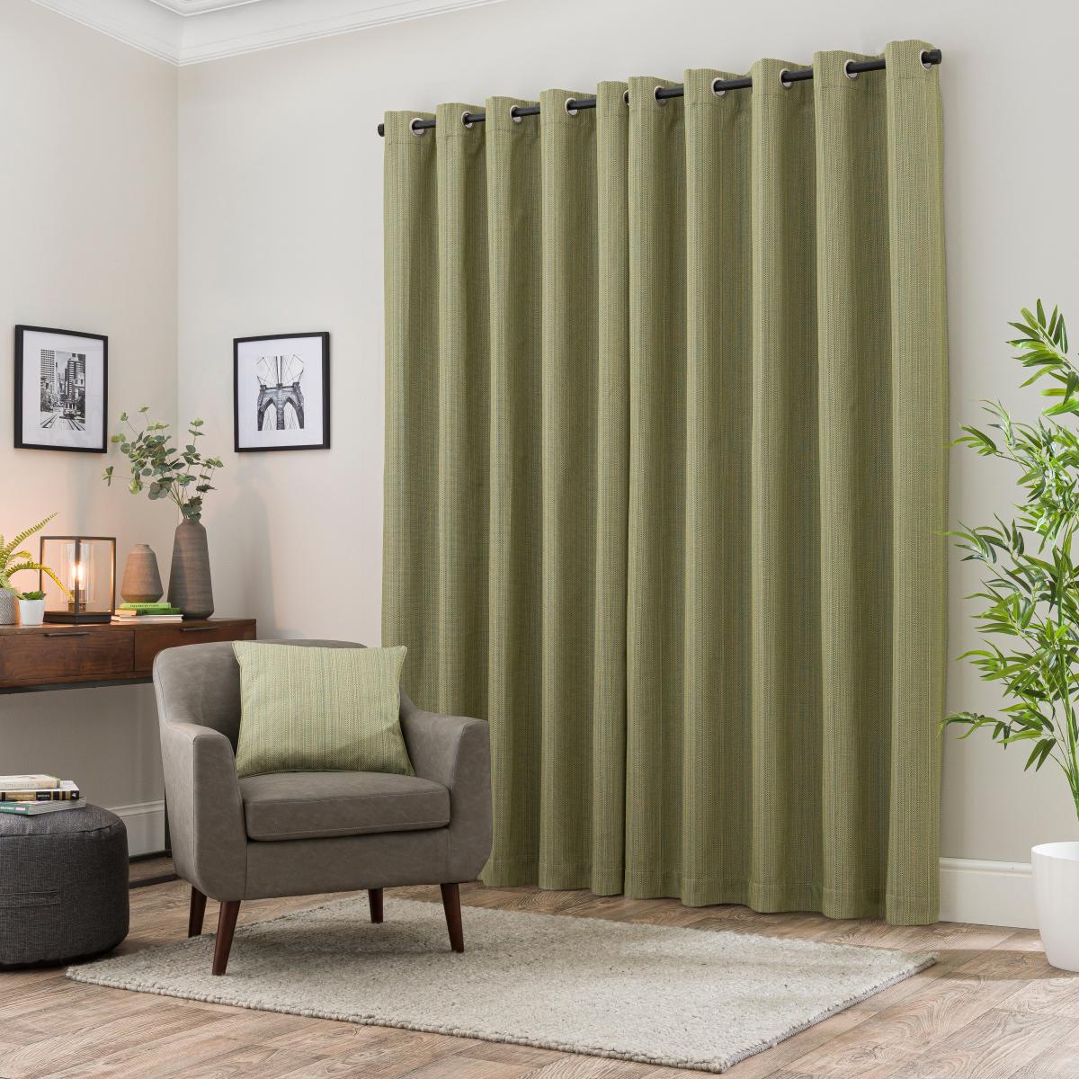 Neptune Textured Olive Blackout Eyelet Curtains Olive – image 4