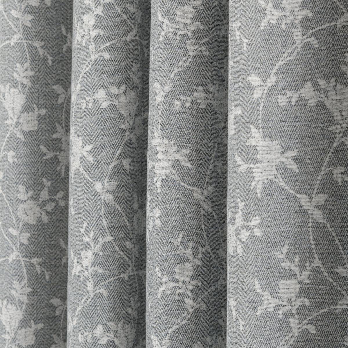 Floral Herringbone Eyelet Curtains Denim – image 3