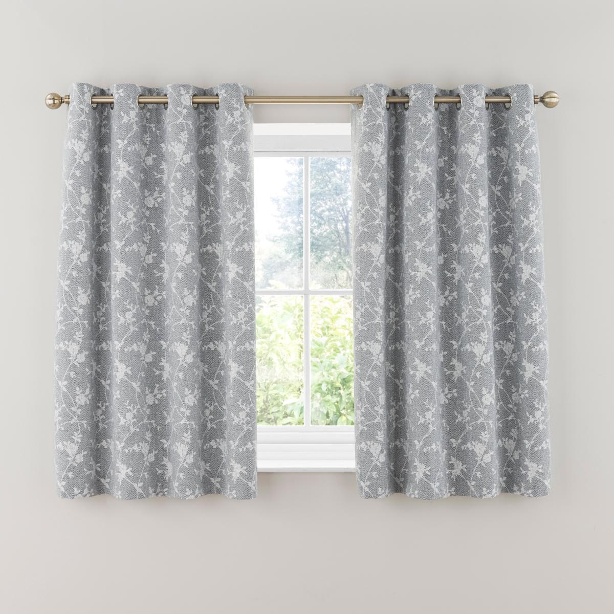 Floral Herringbone Eyelet Curtains Denim – image 5