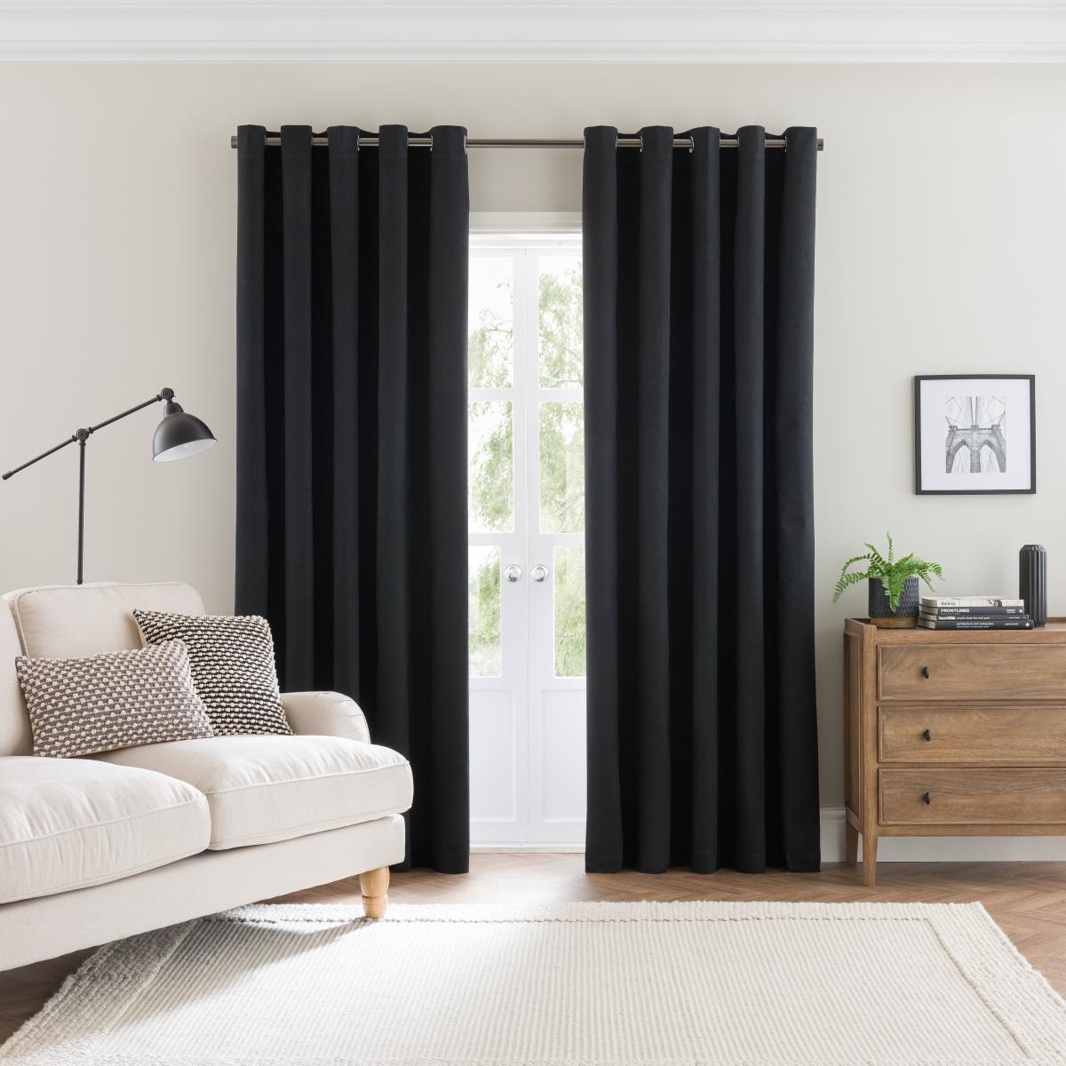 Luna Brushed Blackout Eyelet Curtains Jet Black – image 2