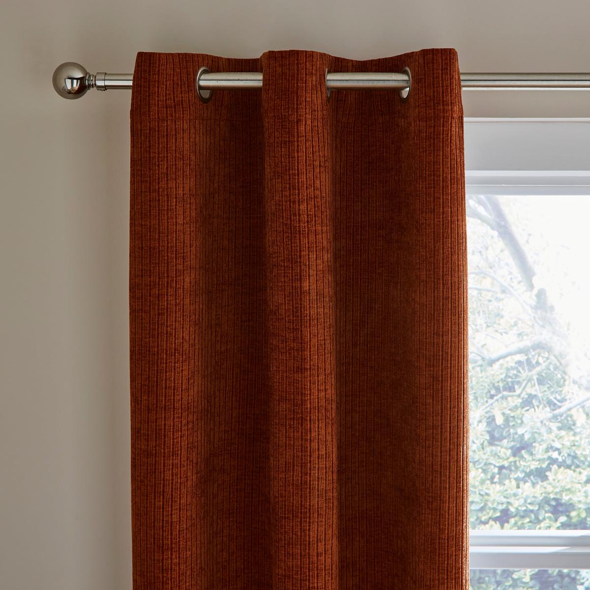 Chenille Striped Corduroy Thermal Eyelet Curtain Butterscotch – image 2