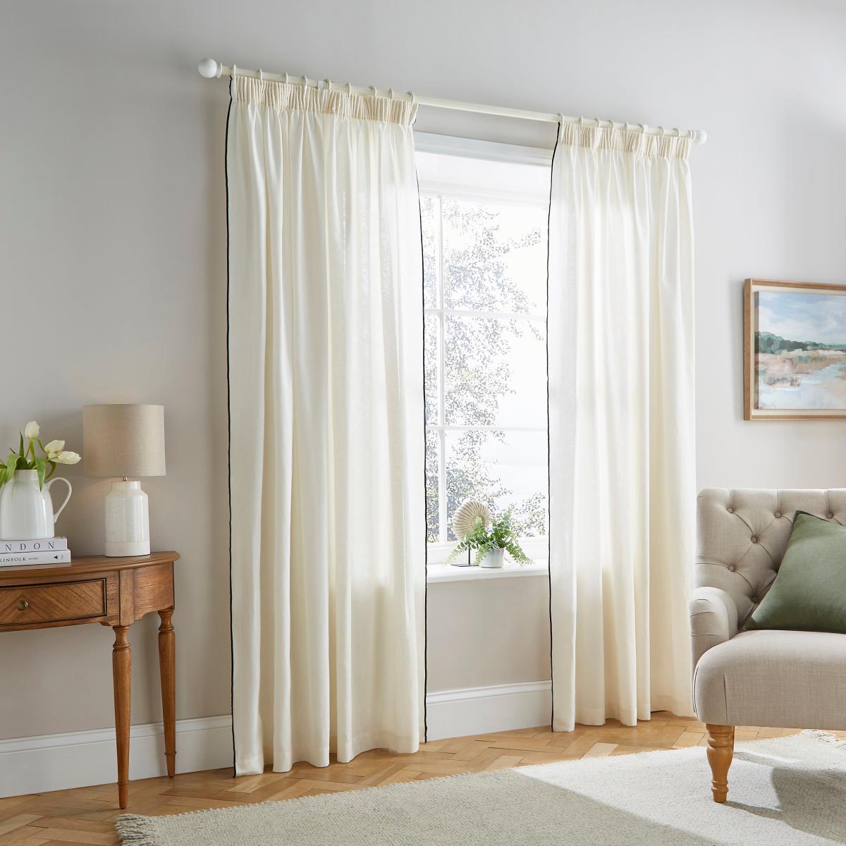 Contrast Edge Unlined Pencil Pleat Curtains Olive – image 3