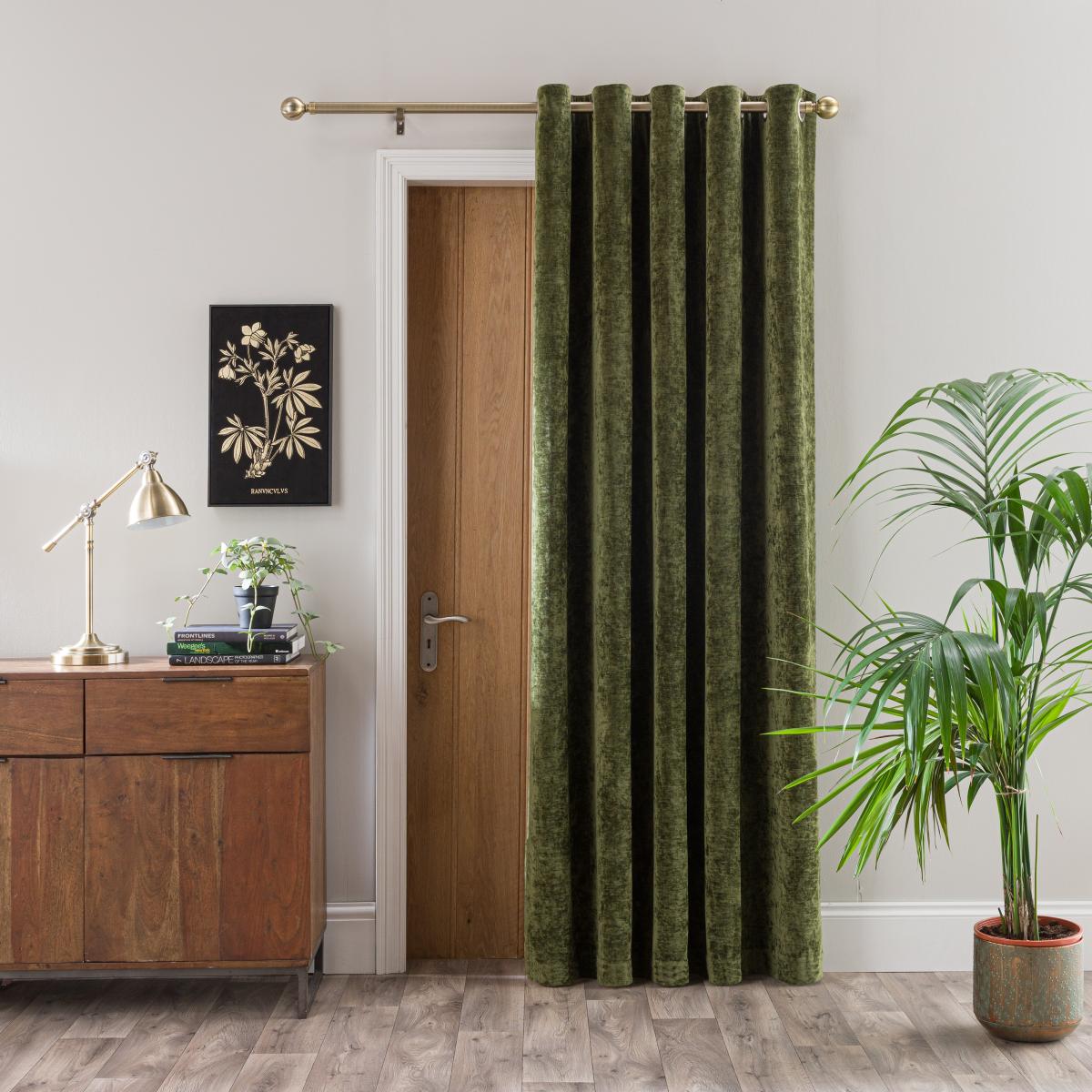 Vintage Chenille Olive Green Thermal Door Curtains Olive (Green) – image 2