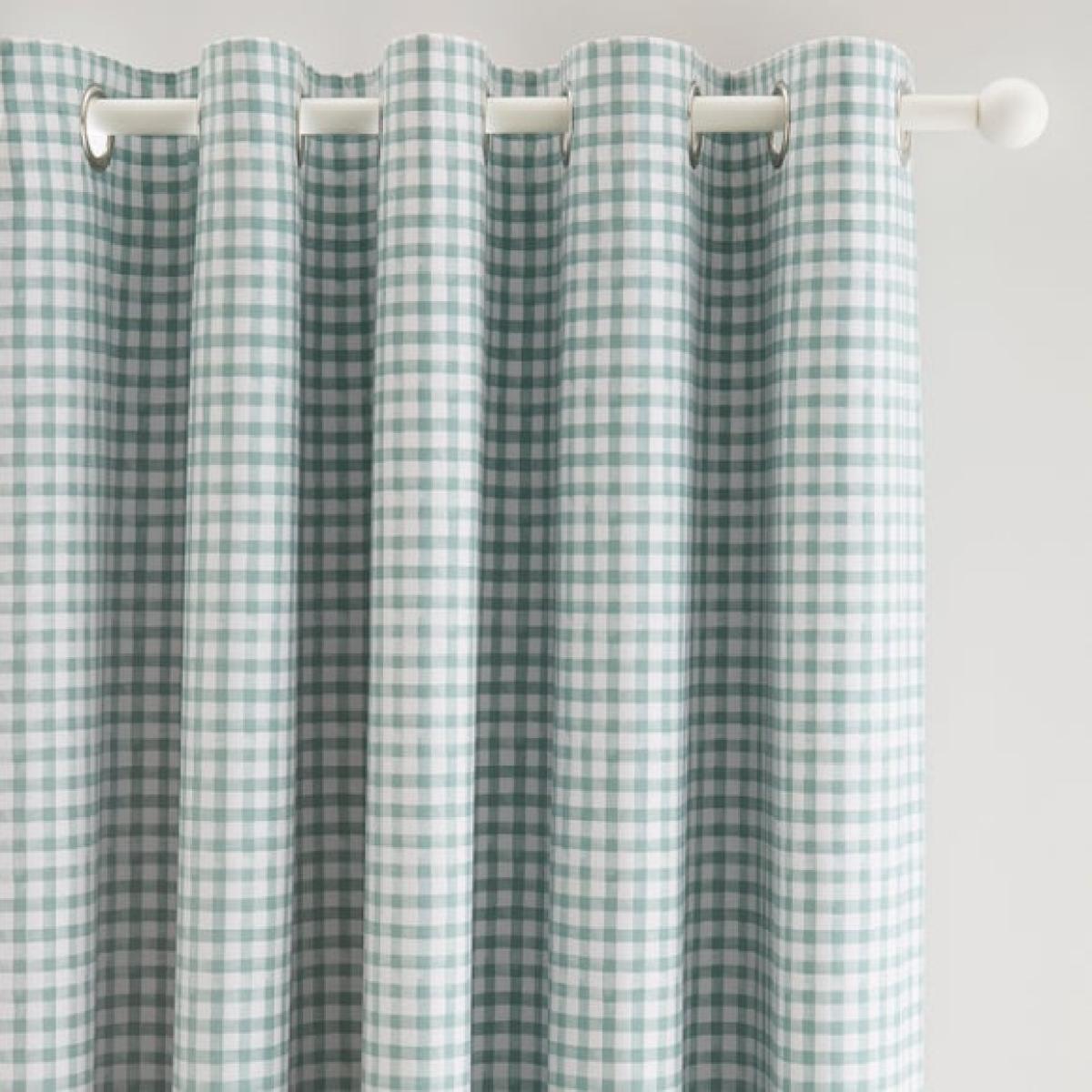 Green Gingham Blackout Eyelet Curtains – image 2