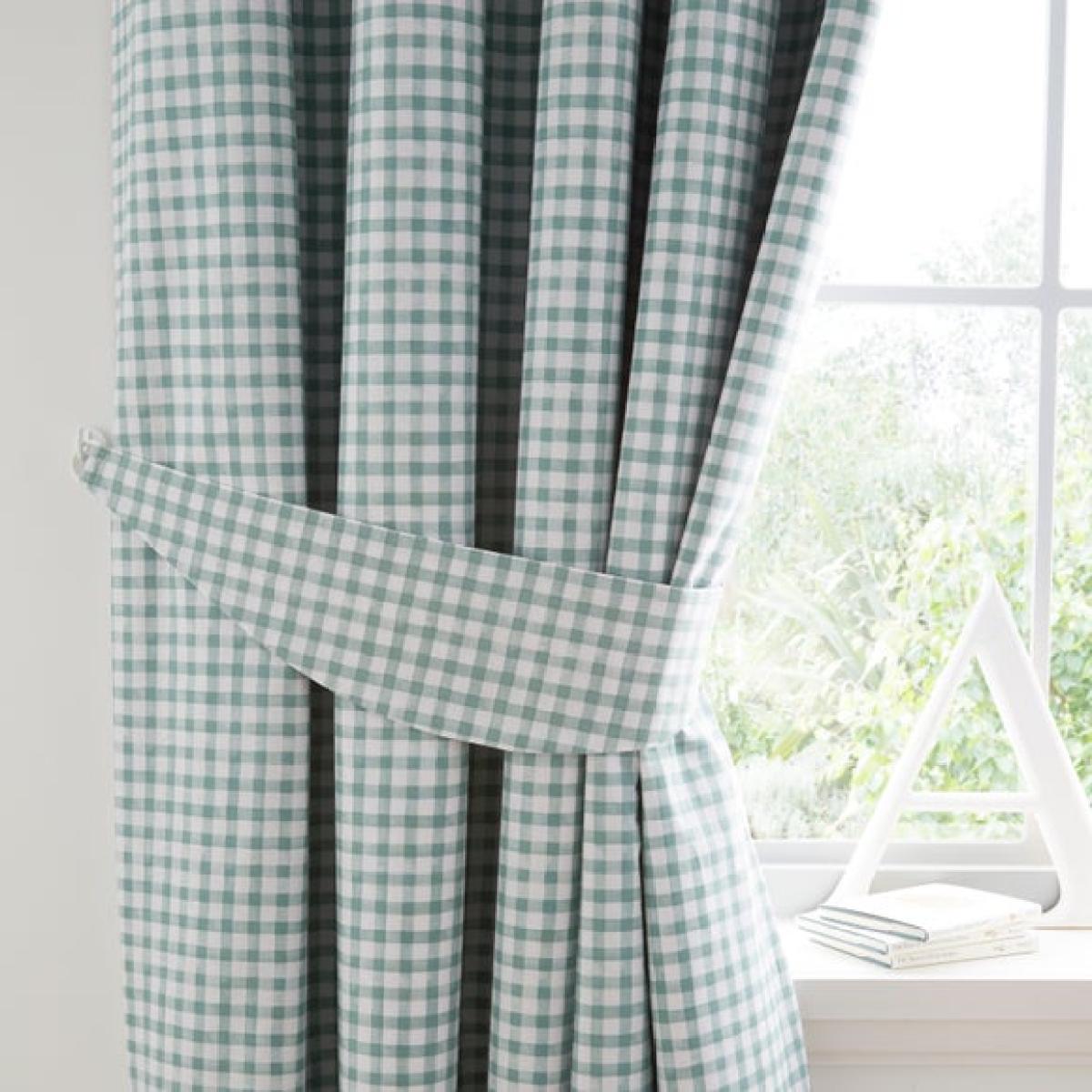 Green Gingham Blackout Eyelet Curtains – image 3
