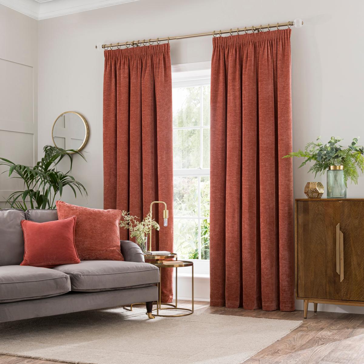 Vintage Chenille Pencil Pleat Curtains Clay – image 2