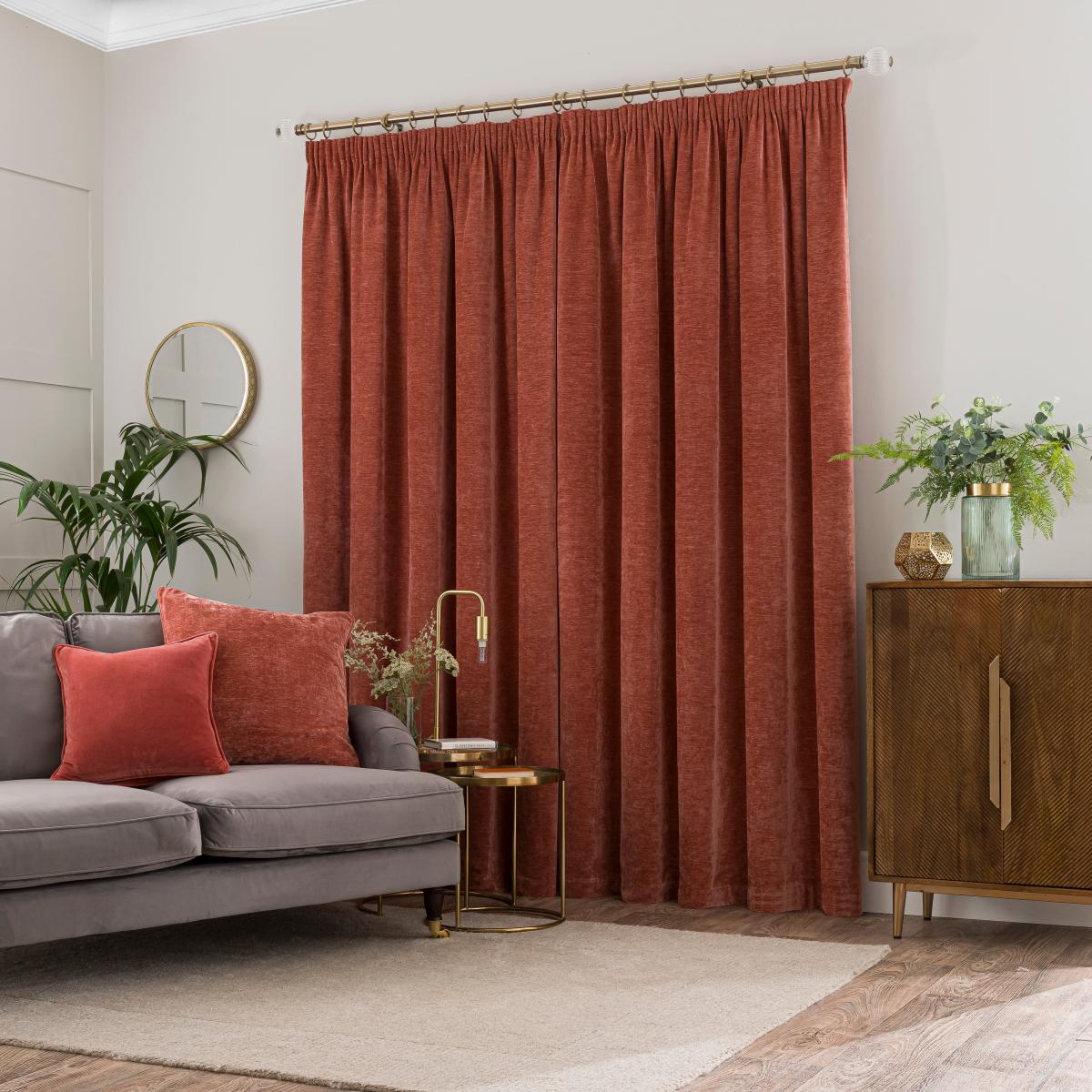 Vintage Chenille Pencil Pleat Curtains Clay – image 4