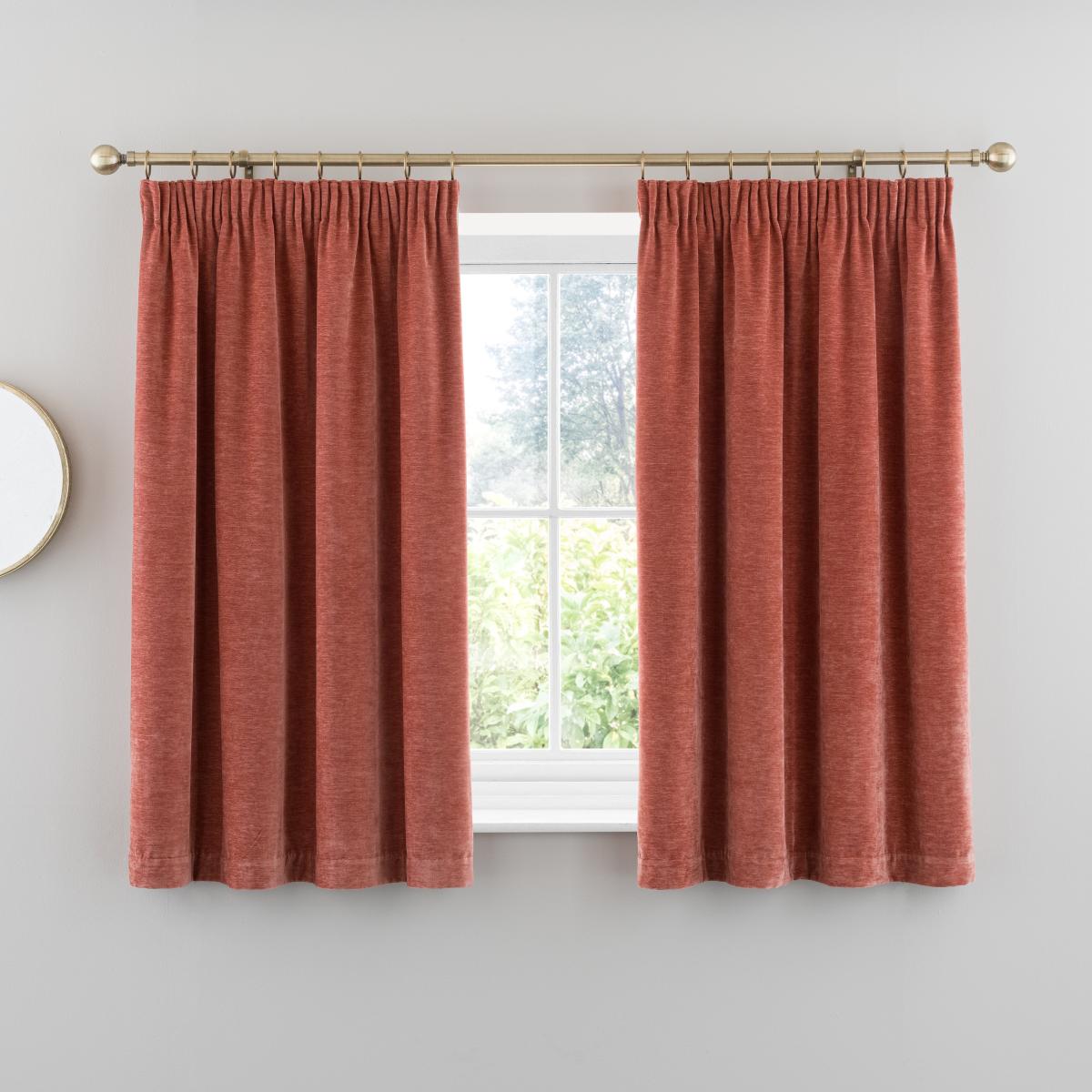 Vintage Chenille Pencil Pleat Curtains Clay – image 5