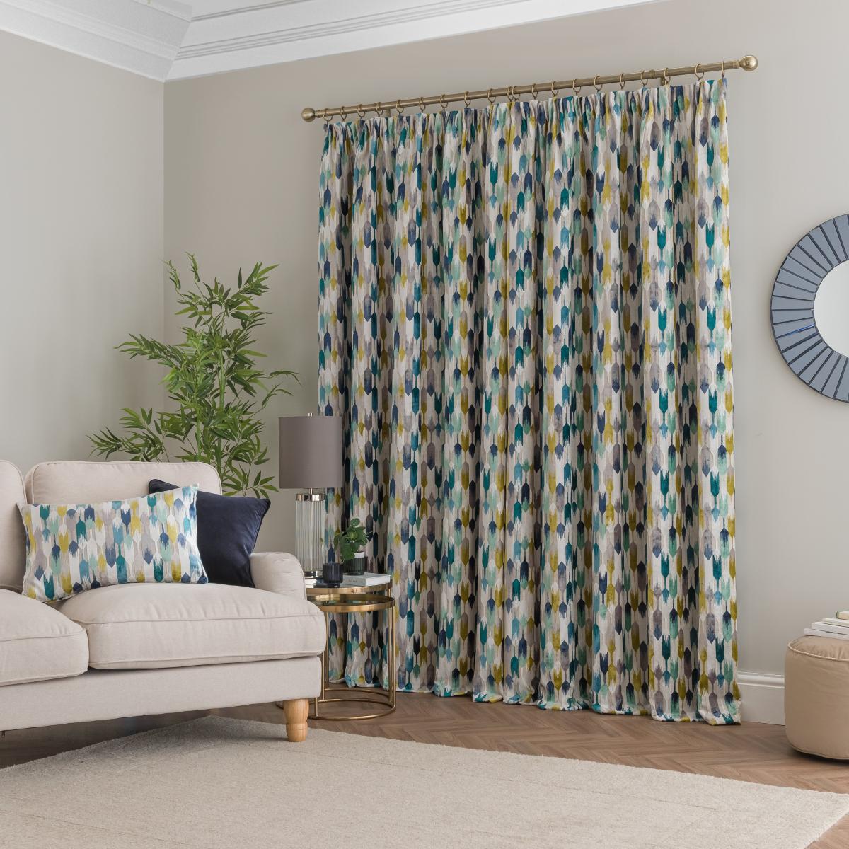 Kelso Pencil Pleat Velvet Curtains Kelso Teal – image 3