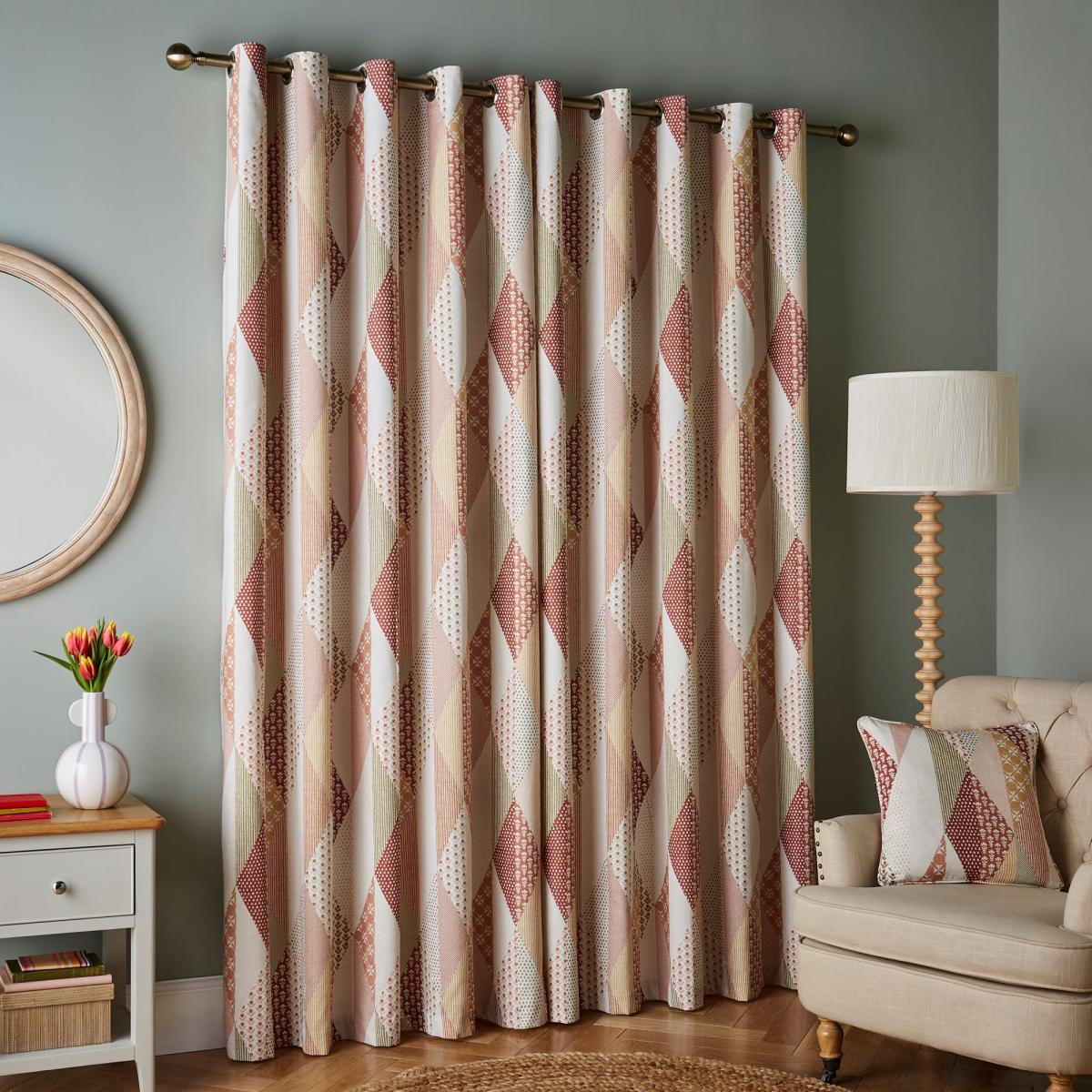 Patchwork Print Eyelet Curtains Orange – image 3
