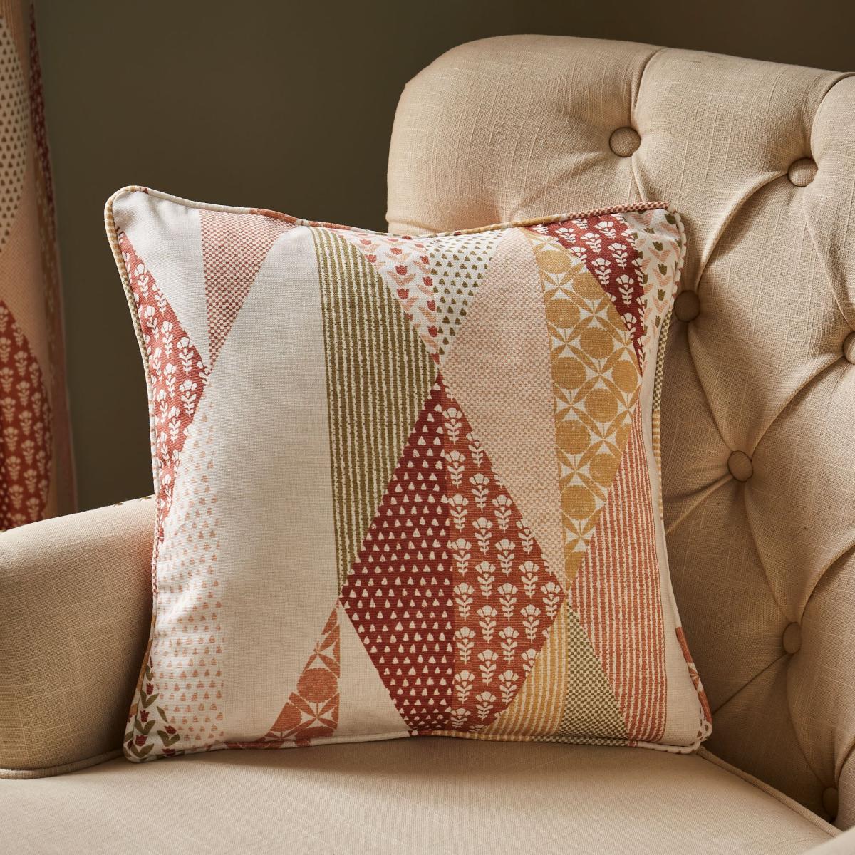 Patchwork Print Eyelet Curtains Orange – image 4