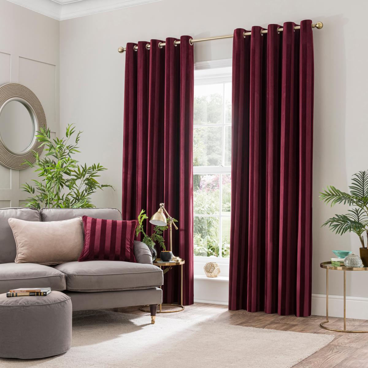 Milford Stripe Eyelet Curtains Wine (Red) – image 2