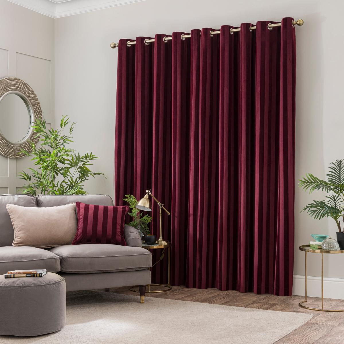 Milford Stripe Eyelet Curtains Wine (Red) – image 4
