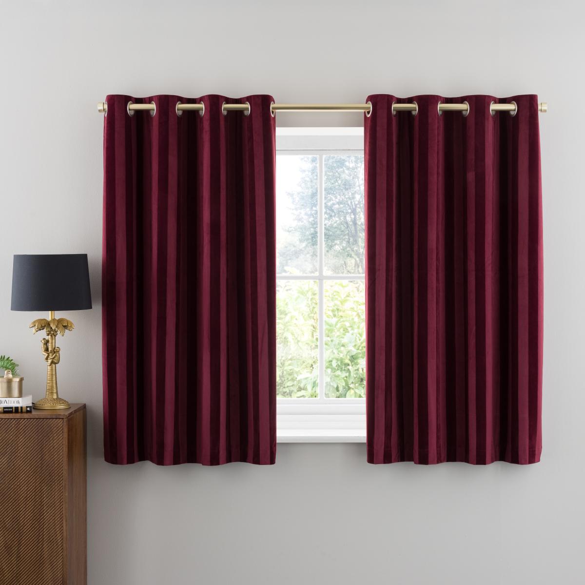 Milford Stripe Eyelet Curtains Wine (Red) – image 5