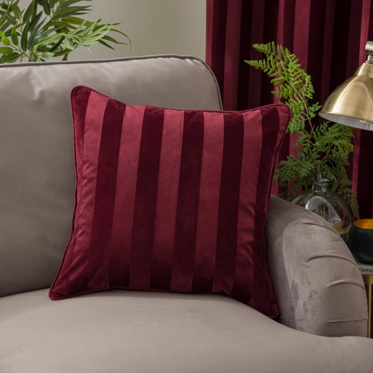 Milford Stripe Eyelet Curtains Wine (Red) – image 7
