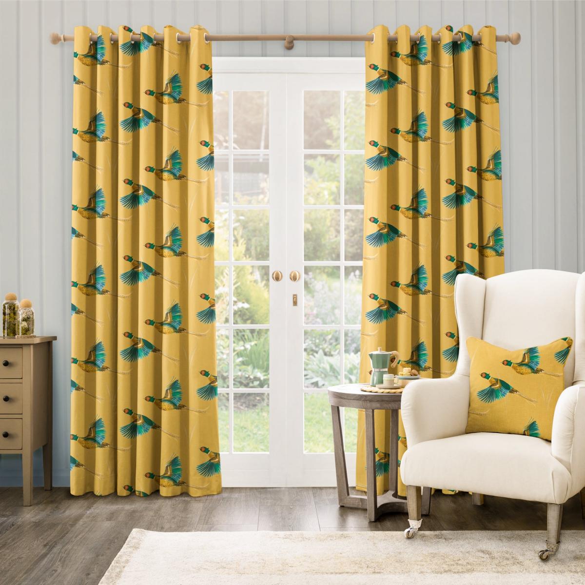 Country Pheasants Eyelet Curtains Yellow – image 2
