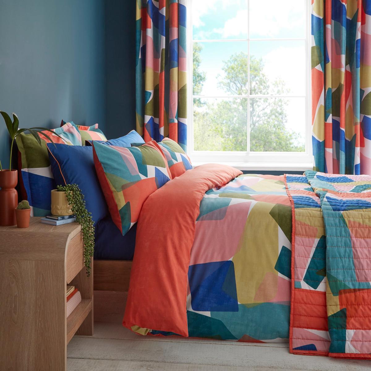 Elements Abstract Blocks Blackout Eyelet Curtains MultiColoured – image 3