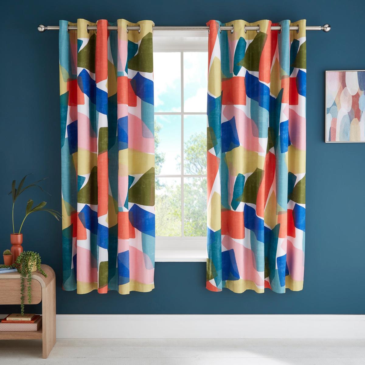 Elements Abstract Blocks Blackout Eyelet Curtains MultiColoured – image 4