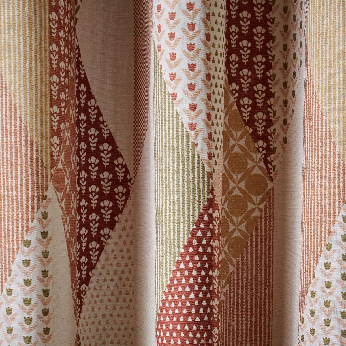 Patchwork Print Pencil Pleat Curtains Orange – image 3