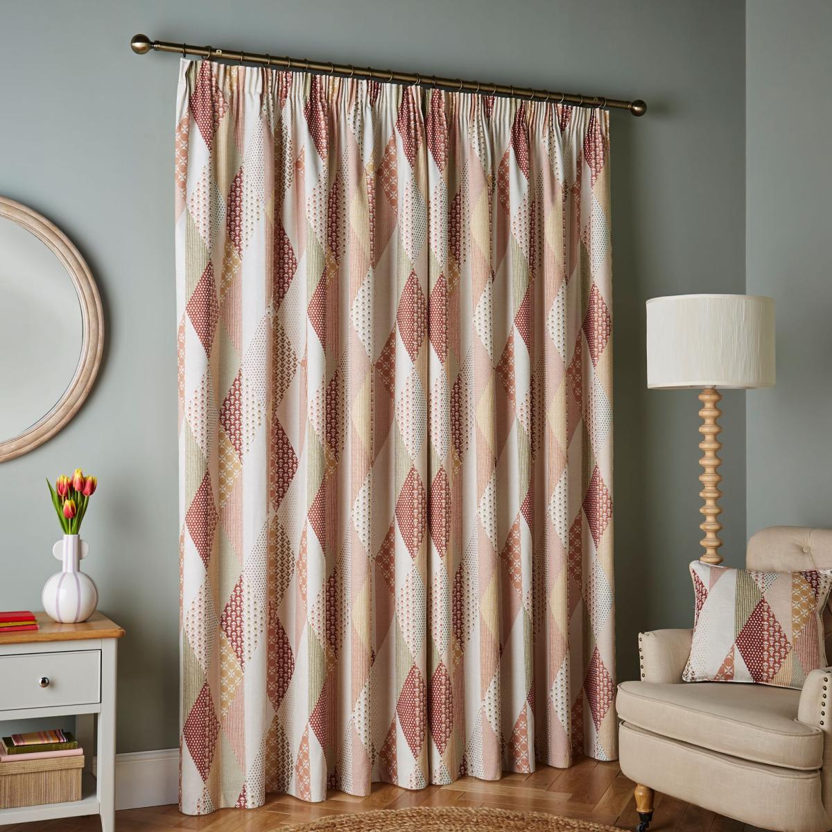 Patchwork Print Pencil Pleat Curtains Orange – image 4