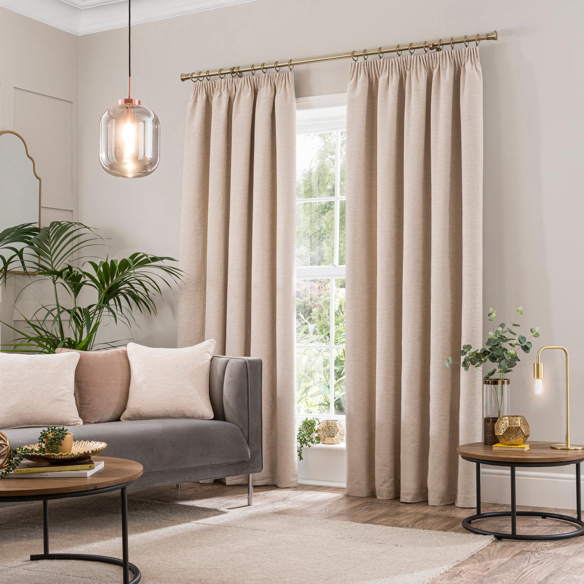 Genoa Chenille Blackout Pencil Pleat Curtains Sandstone – image 2