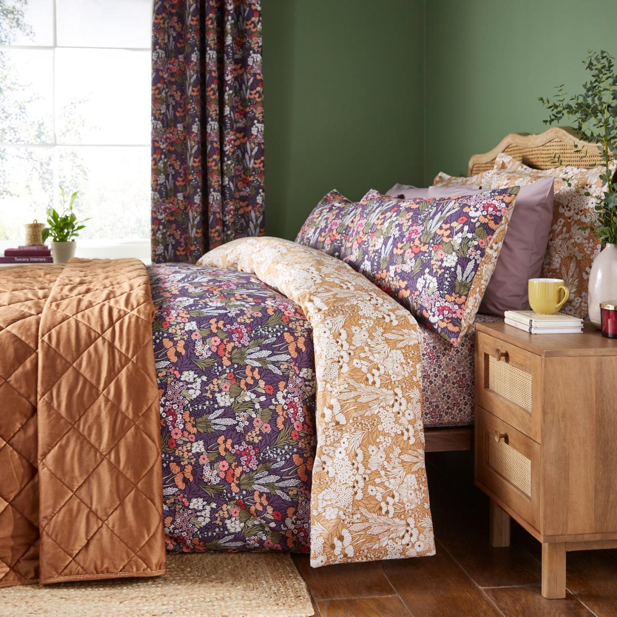 Harvest Floral Blackout Eyelet Curtains Purple – image 3