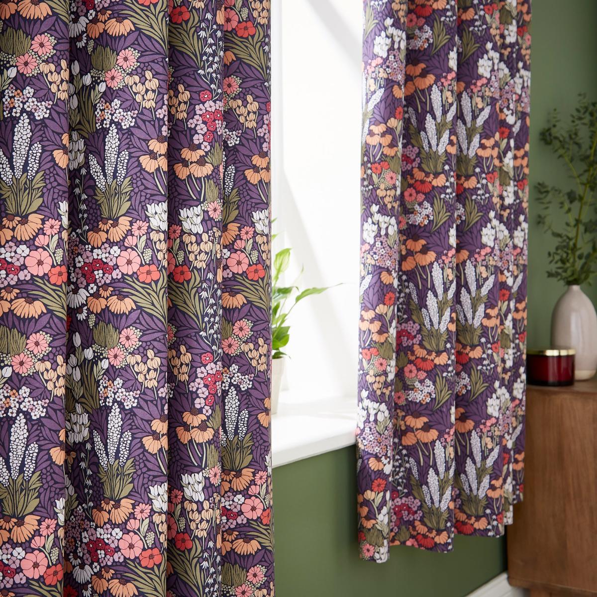 Harvest Floral Blackout Eyelet Curtains Purple – image 4